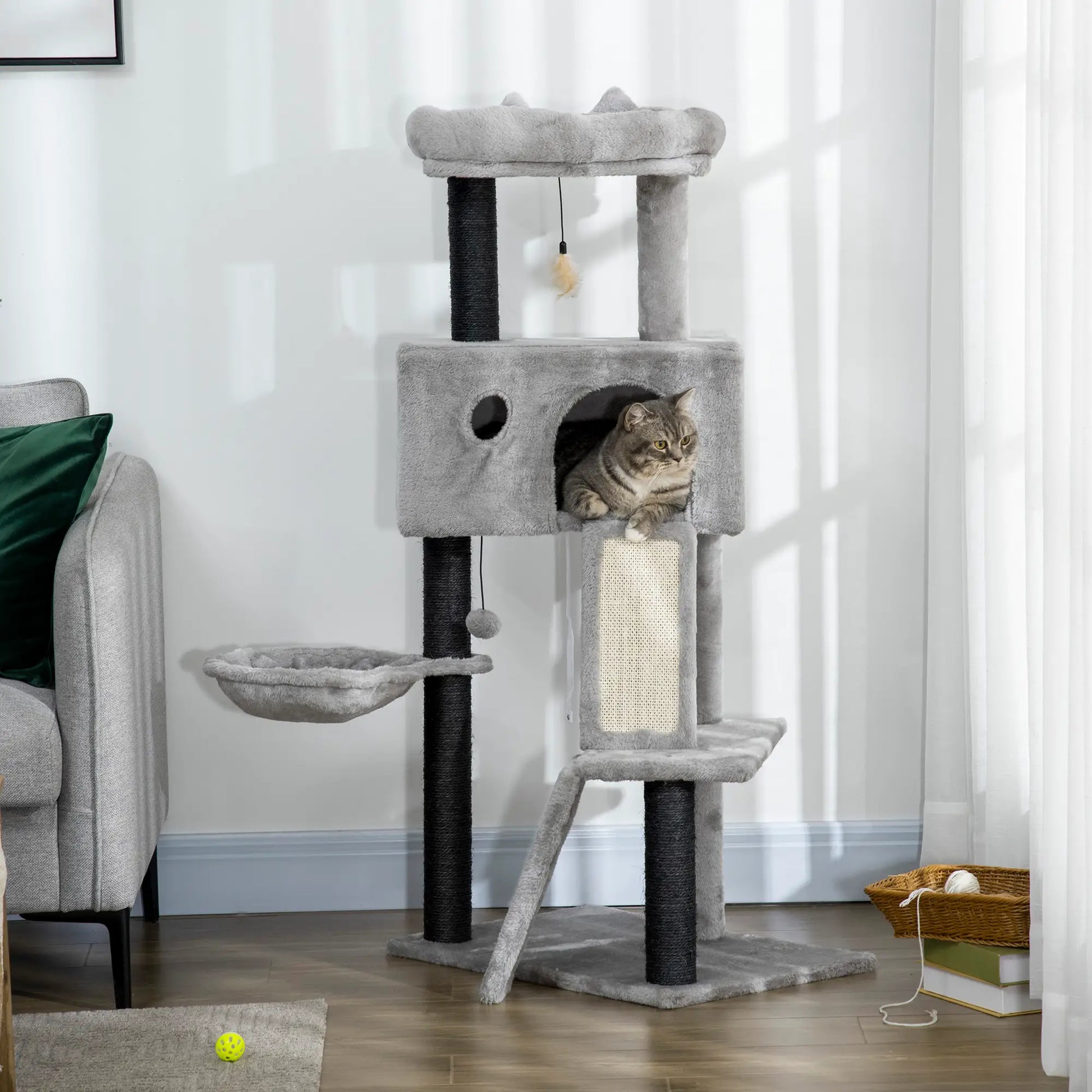 47" Cat Tree, Kitty Activity Center with Scratching Post, Light Grey Cat Towers at Gallery Canada