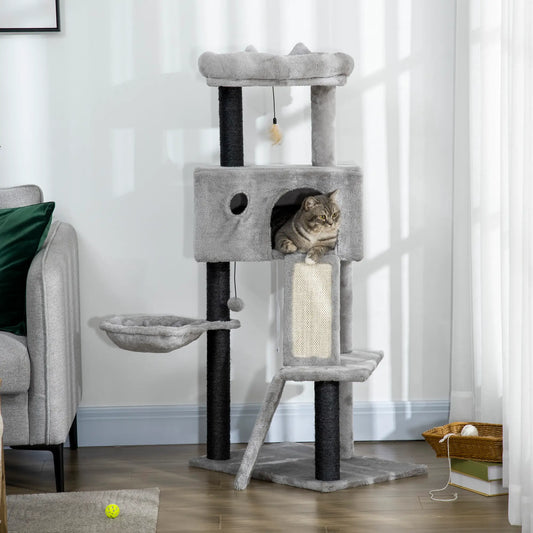 47" Cat Tree, Kitty Activity Center with Scratching Post, Light Grey Cat Towers Light Grey, Black at Gallery Canada