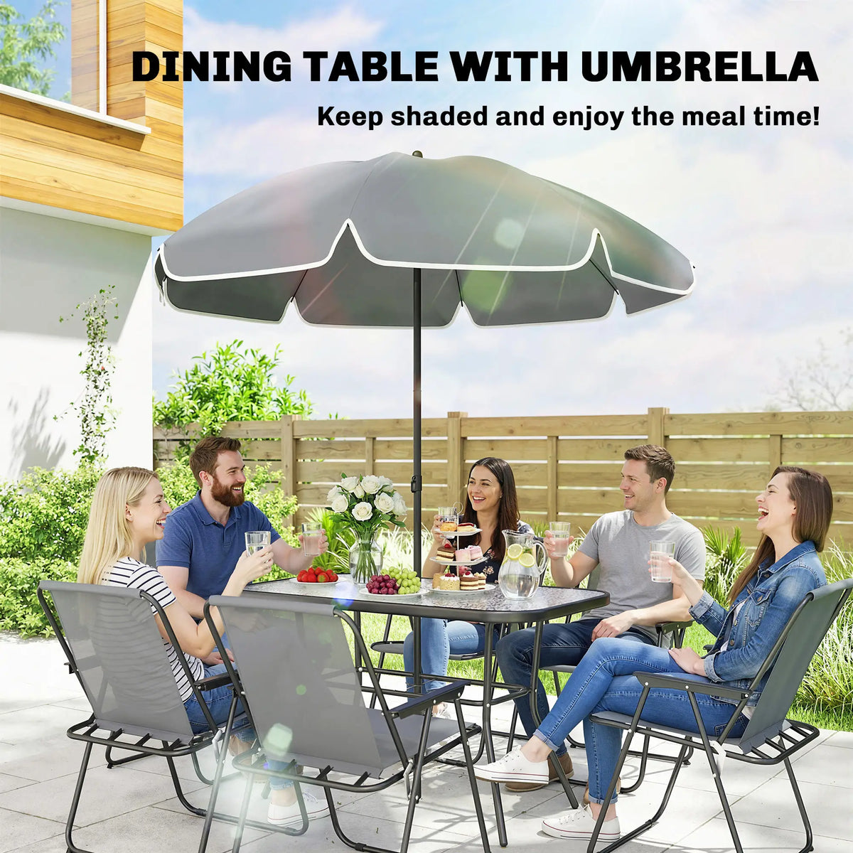 8 Piece Patio Table And Chairs Set, Tempered Glass Tabletop, Grey