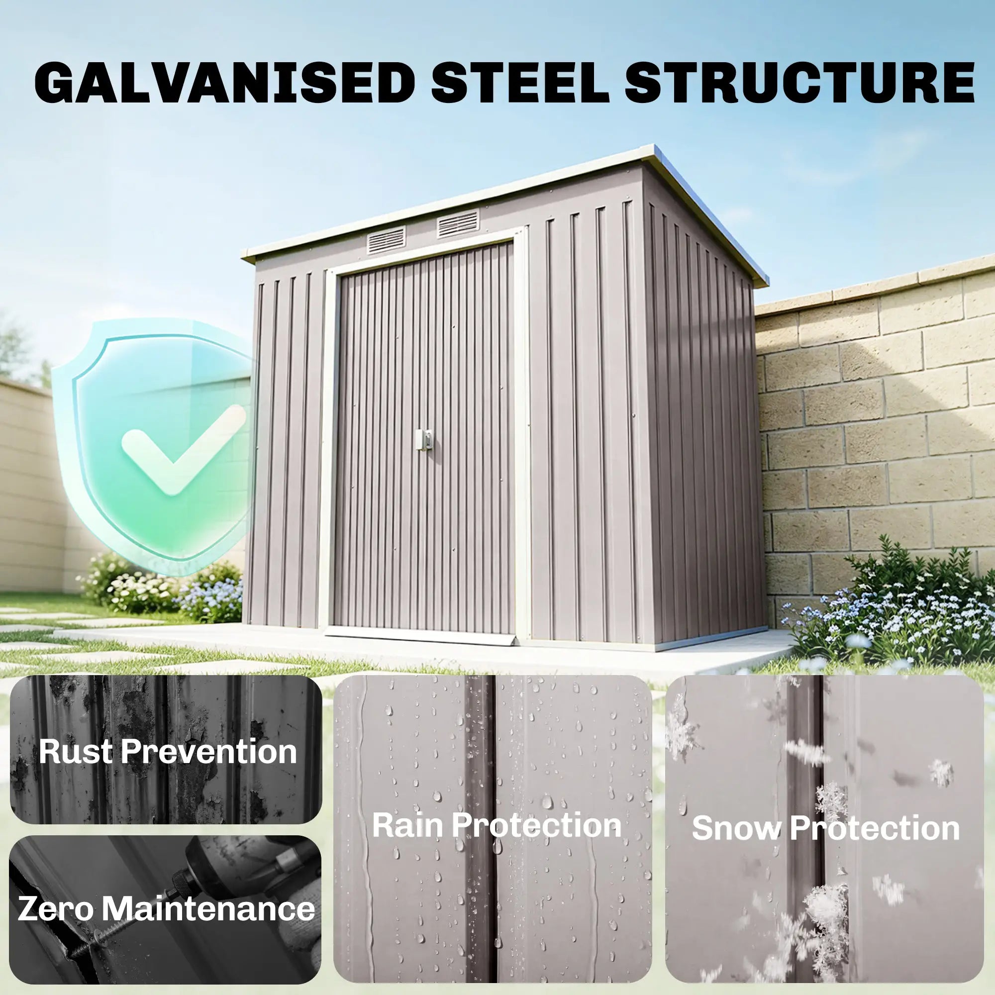 7' x 4' Galvanized Steel Garden Shed, Foundation Kit, Grey Sheds at Gallery Canada