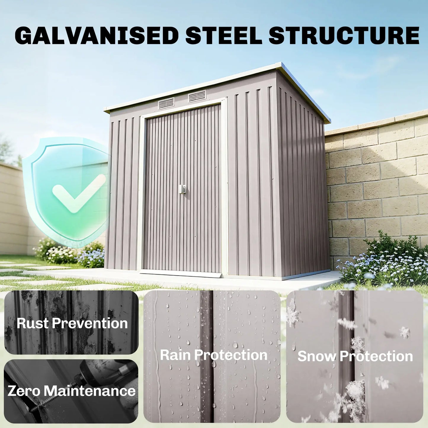 7' x 4' Galvanized Steel Garden Shed, Foundation Kit, Grey Sheds at Gallery Canada