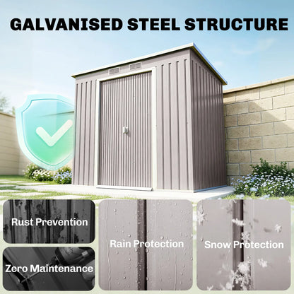 7' x 4' Galvanized Steel Garden Shed, Foundation Kit, Grey Sheds at Gallery Canada