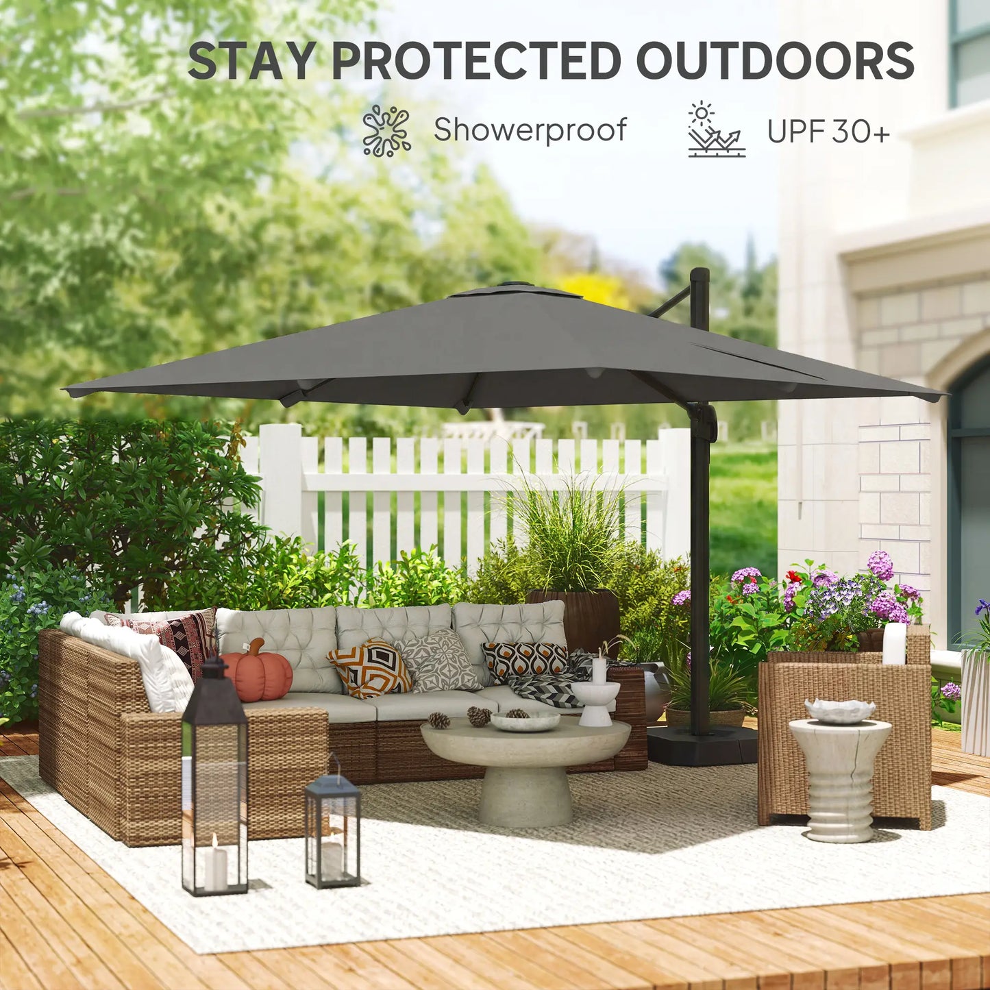 10 FT Outdoor Offset Cantilever Umbrella, Crank Handle, Tilt, 360° Rotation Offset Cantilever Umbrellas at Gallery Canada