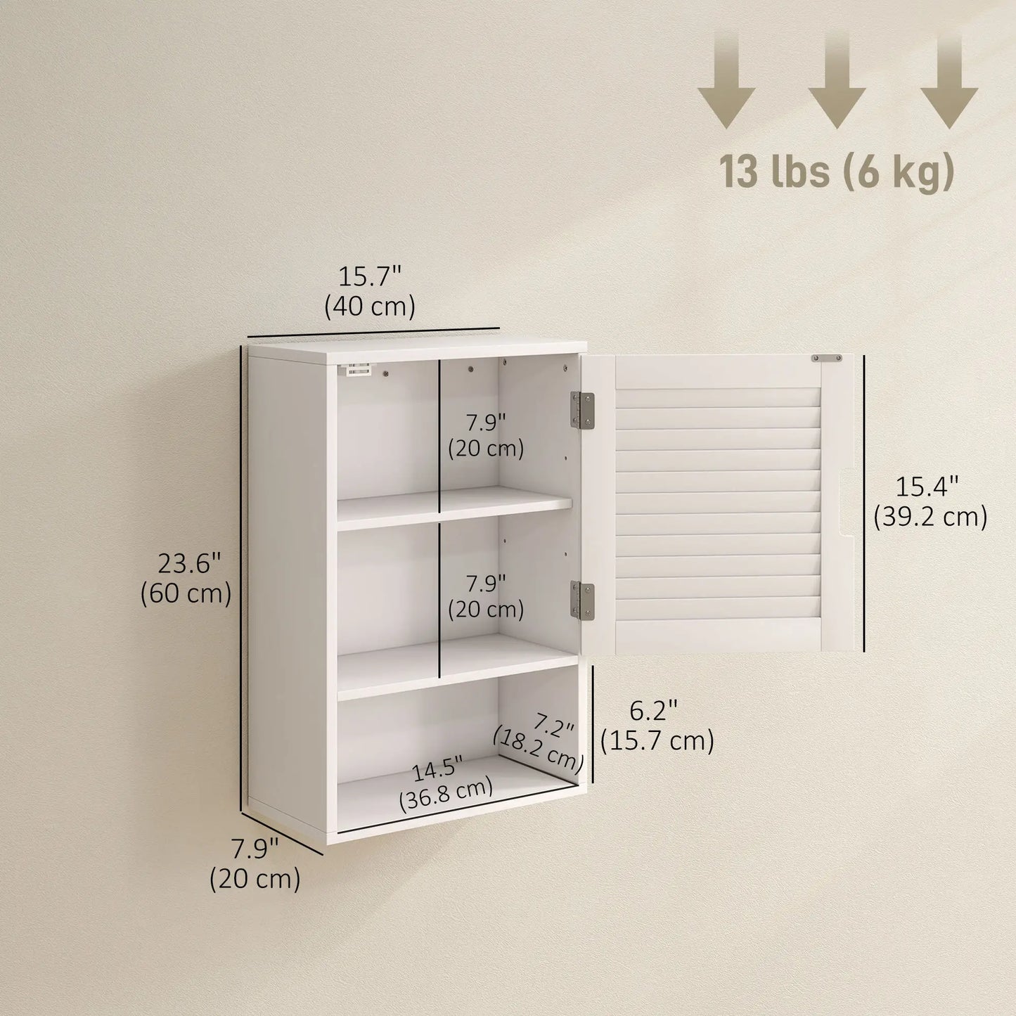 Wall Mounted Bathroom Cabinet, Adjustable Shelves, 40 x 20 x 60 cm, White Wall Mounted Cabinets at Gallery Canada