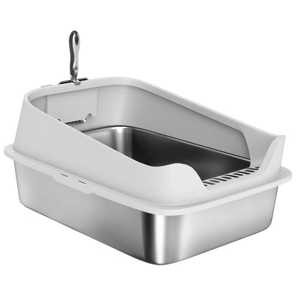 Stainless Steel Cat Litter Box, Metal Scoop, Anti Leakage, 24" x 16" x 12", Grey Cat Litter Box Enclosures Stainless Steel, Grey at Gallery Canada