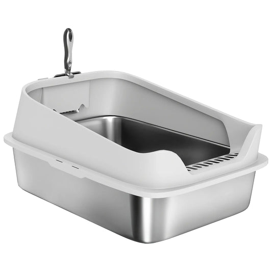 Stainless Steel Cat Litter Box, Metal Scoop, Anti Leakage, 24" x 16" x 12", Grey Cat Litter Box Enclosures Stainless Steel, Grey at Gallery Canada