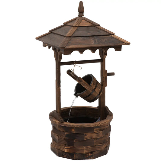 Outdoor Waterfall Fountain With Pump, Natural Wood Wishing Well, 22.5x22.5x47.25 Water Fountains Carbonized Wood Color at Gallery Canada