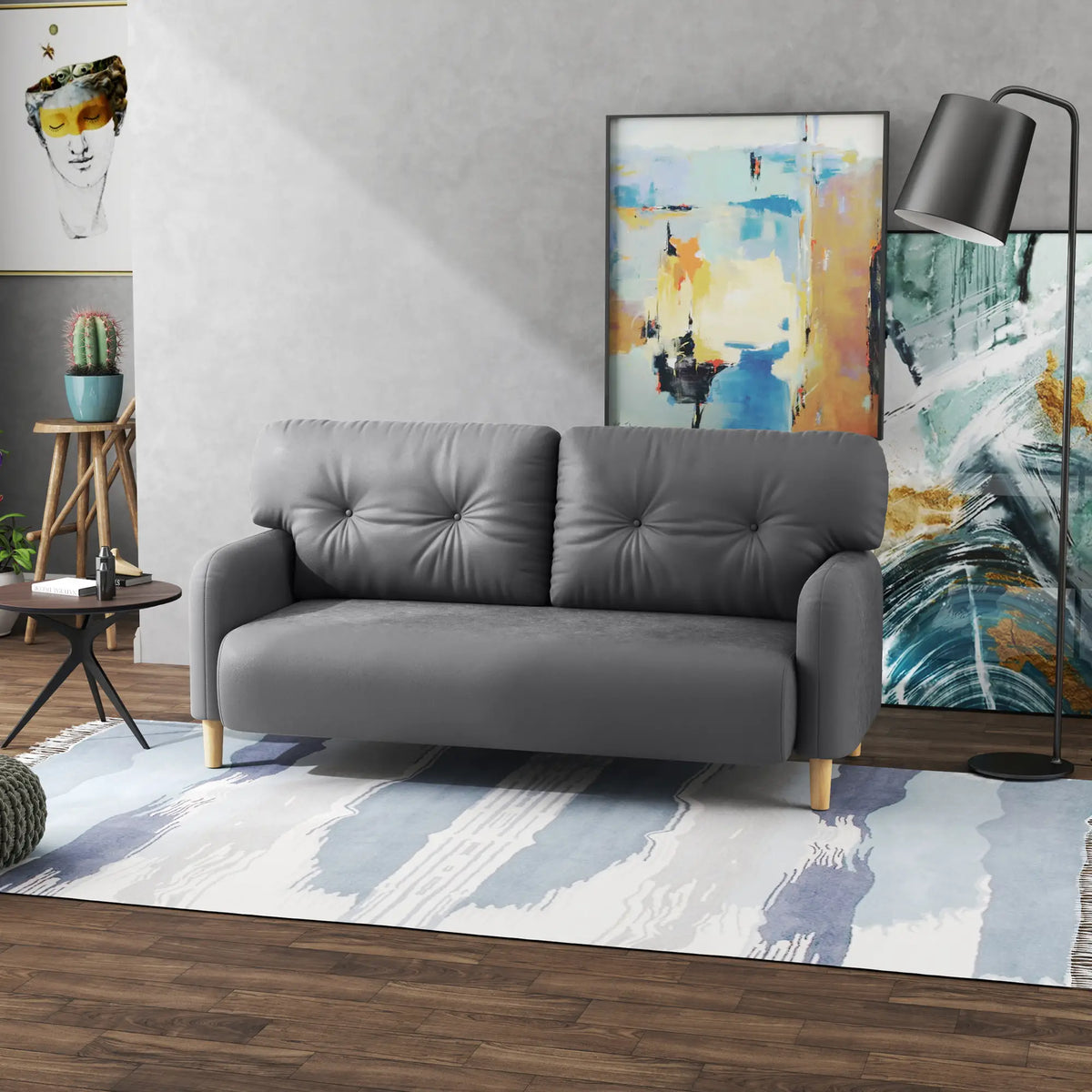 58" 2 Seat Sofa, Modern Love Seat, Upholstered Couch, Solid Wood Frame, Grey 2-Seater Sofas at Gallery Canada