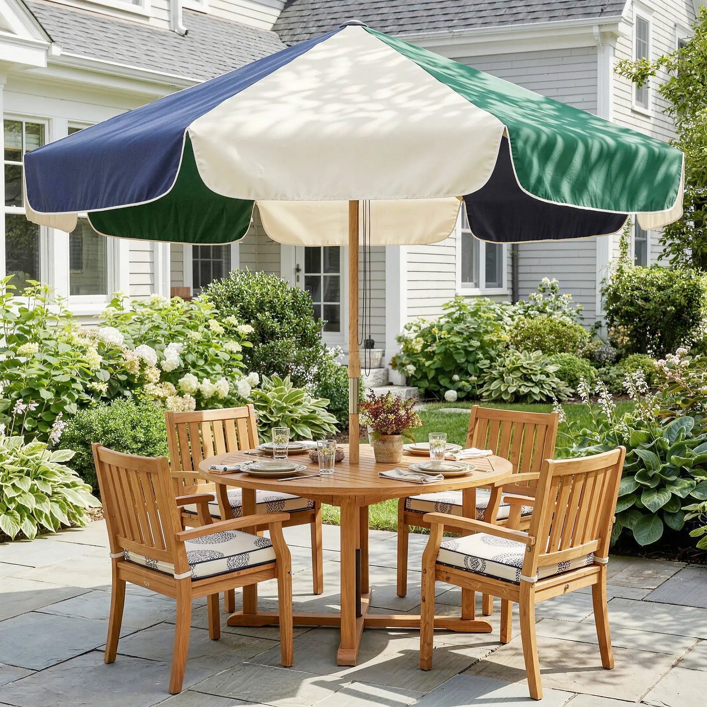 7.4 Ft Patio Umbrella, Wood-Effect Frame, Dark Green Sun Umbrellas at Gallery Canada
