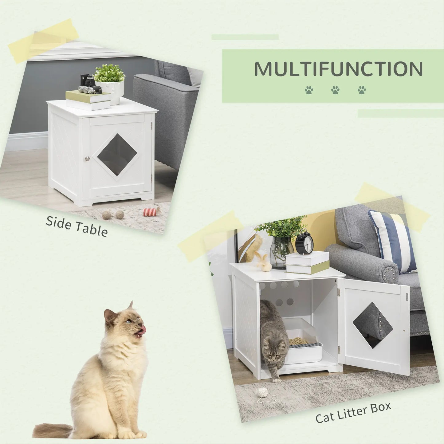 Cat Litter Box Enclosure End Table, Indoor Washroom with Magnetic Door, White Cat Litter Box Enclosures at Gallery Canada