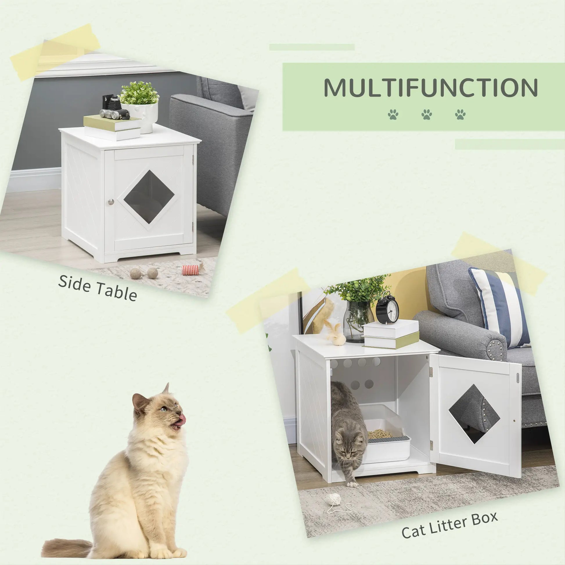 Cat Litter Box Enclosure End Table, Indoor Washroom with Magnetic Door, White Cat Litter Box Enclosures at Gallery Canada