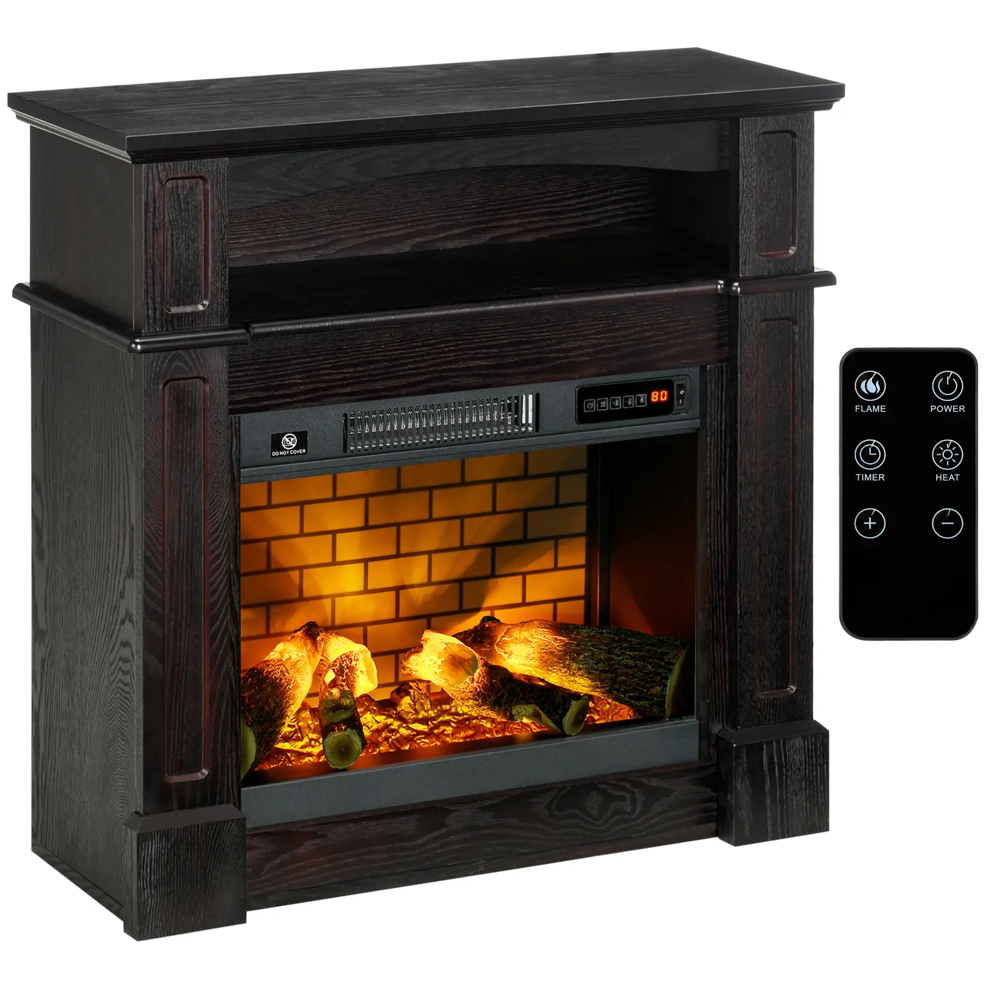 Electric Fireplace With Mantel, Freestanding Heater, 700W/1400W, Brown Electric Fireplaces Brown at Gallery Canada
