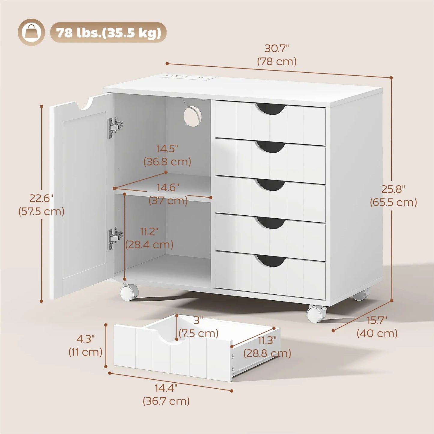 Mobile Lateral Filing Cabinet, 5 Drawers, Printer Stand, White Office Cabinets & Cupboards at Gallery Canada