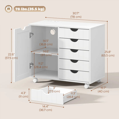Mobile Lateral Filing Cabinet, 5 Drawers, Printer Stand, White Office Cabinets & Cupboards at Gallery Canada