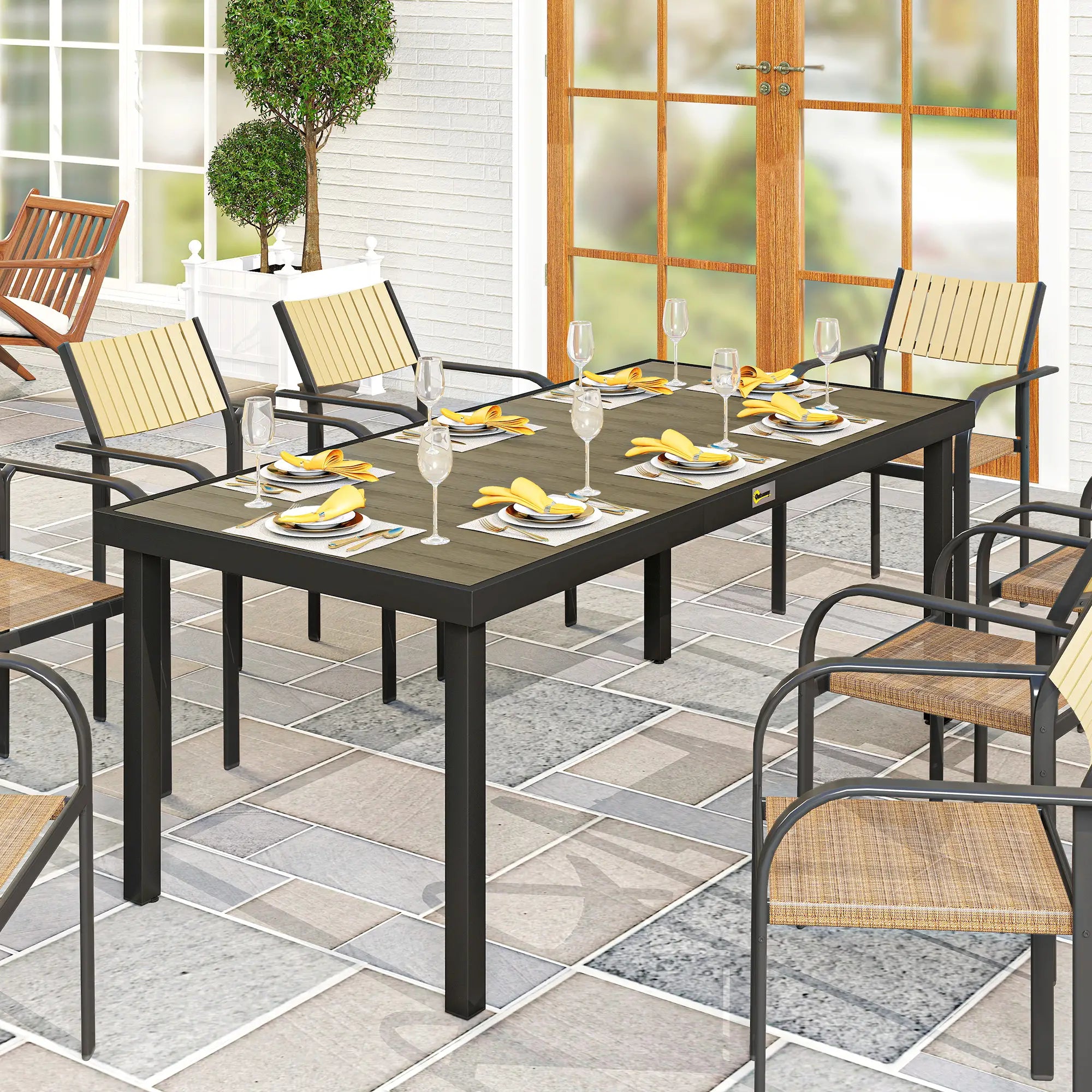 Rectangular Aluminum Patio Dining Table For 8, Natural Patio Dining Tables at Gallery Canada