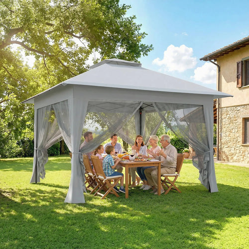 12' x 12' Foldable Pop-Up Party Tent, Canopy Sun Shade, Light Grey