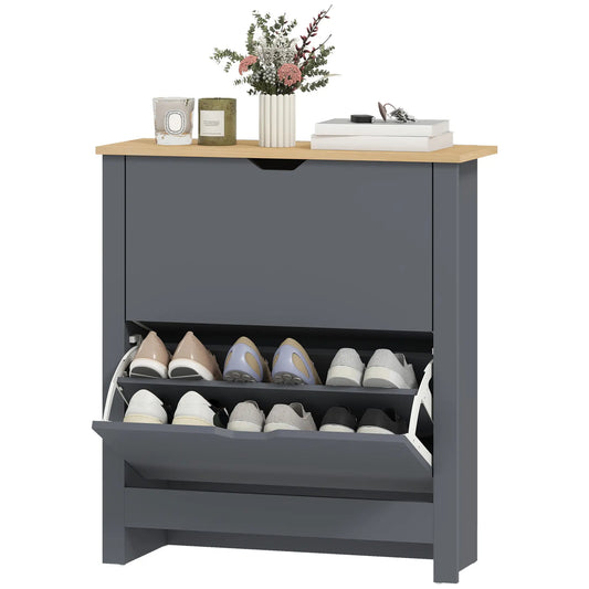 Shoe Storage Cabinet, 2 Flip Drawers, Adjustable Shelves, 12 Pairs, Dark Grey Shoe Storage Cabinets & Racks Dark Grey, Natural Wood at Gallery Canada