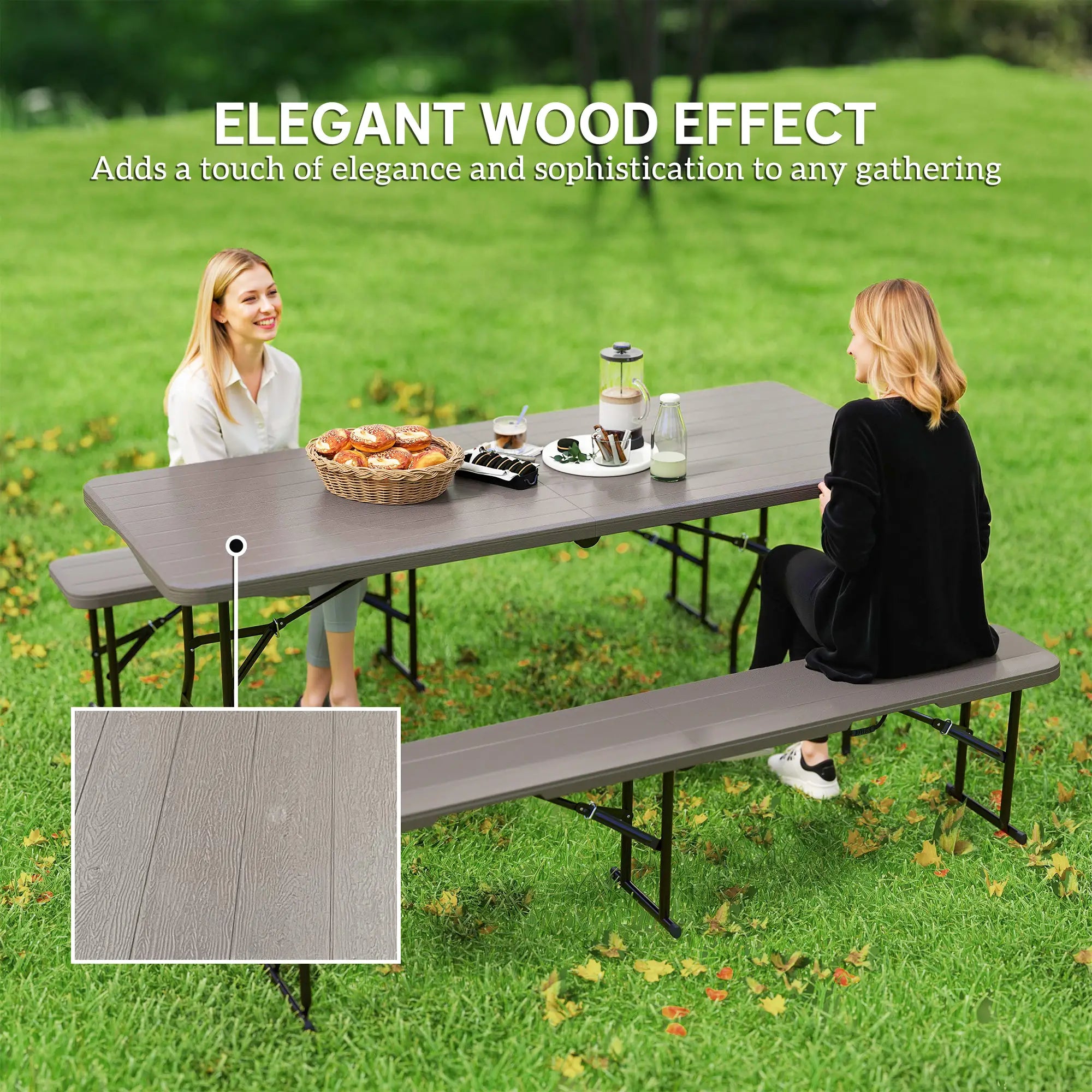 6FT 3PCS Faux Rattan Camping Table Bench Set, Brown Picnic Tables & Camping Chairs at Gallery Canada