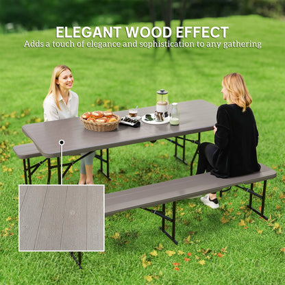6FT 3PCS Faux Rattan Camping Table Bench Set, Brown Picnic Tables & Camping Chairs at Gallery Canada
