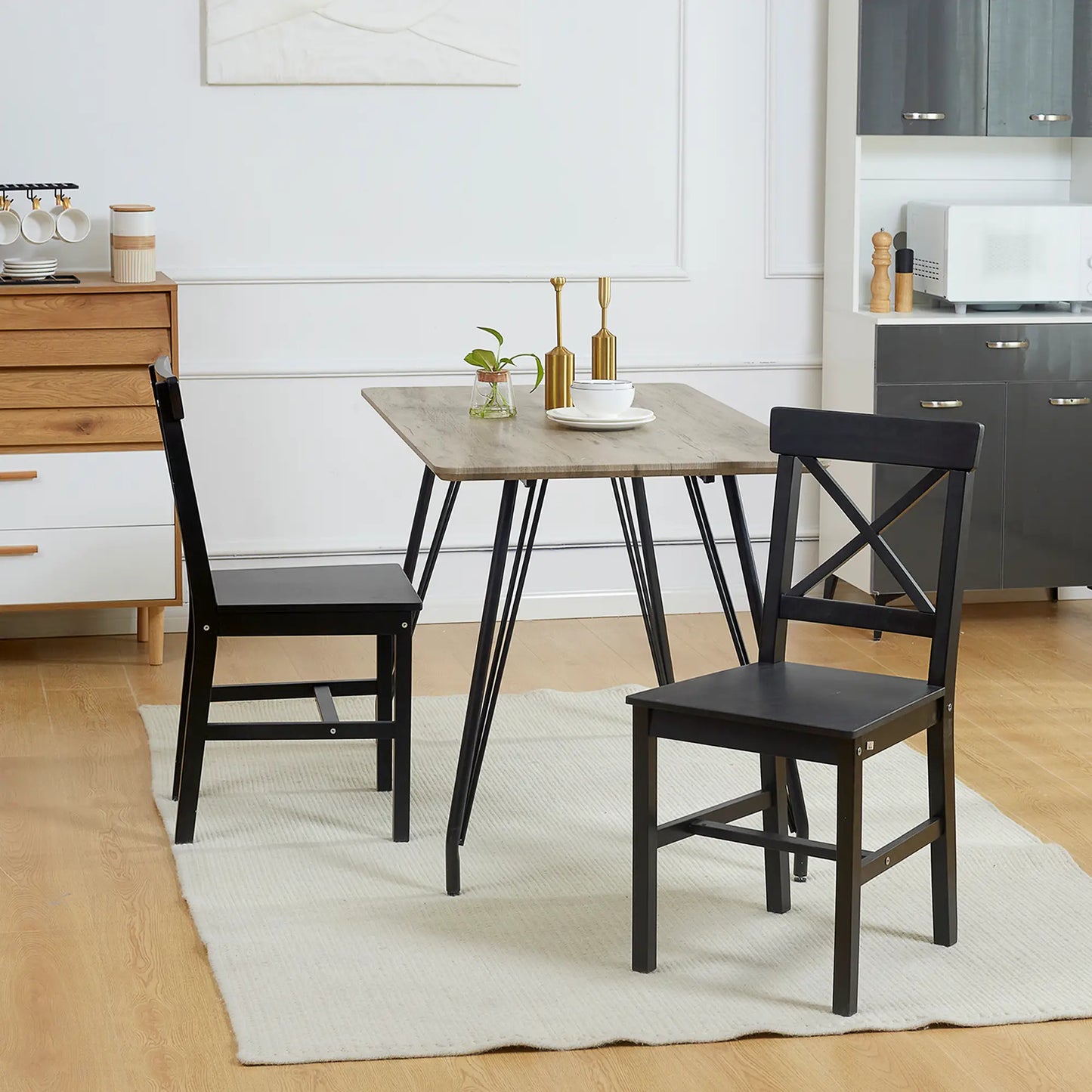 Farmhouse Wooden Dining Chairs, Set of 2, Cross Back, Black Bar Stools at Gallery Canada