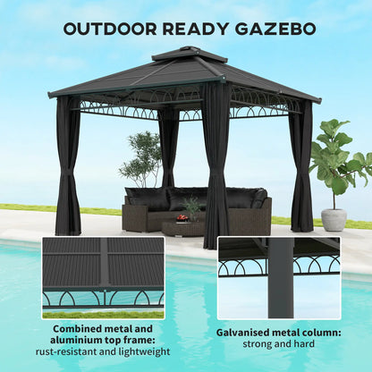 9' x 10' Hardtop Gazebo With Steel Frame, Nettings, Curtains, Black Gazebos at Gallery Canada