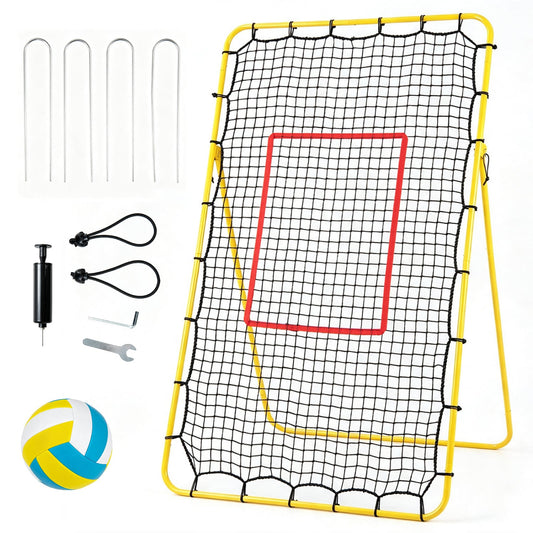 Volleyball Rebounder Net, 4 Adjustable Angles Sport Equipments Yellow + Red + Black at Gallery Canada