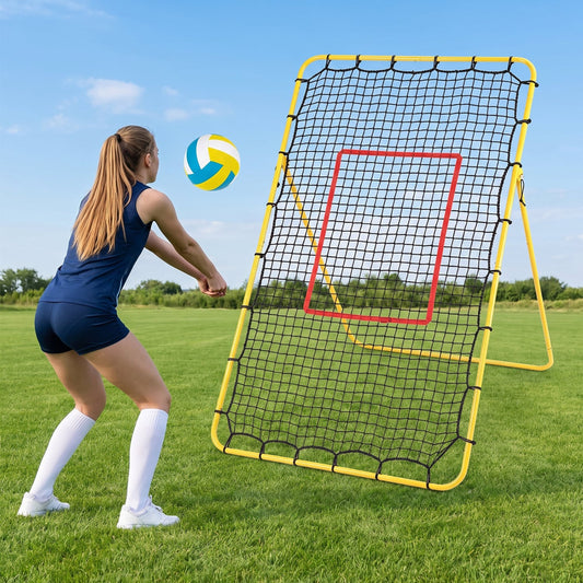 Volleyball Rebounder Net, 4 Adjustable Angles Sport Equipments Yellow + Red + Black at Gallery Canada