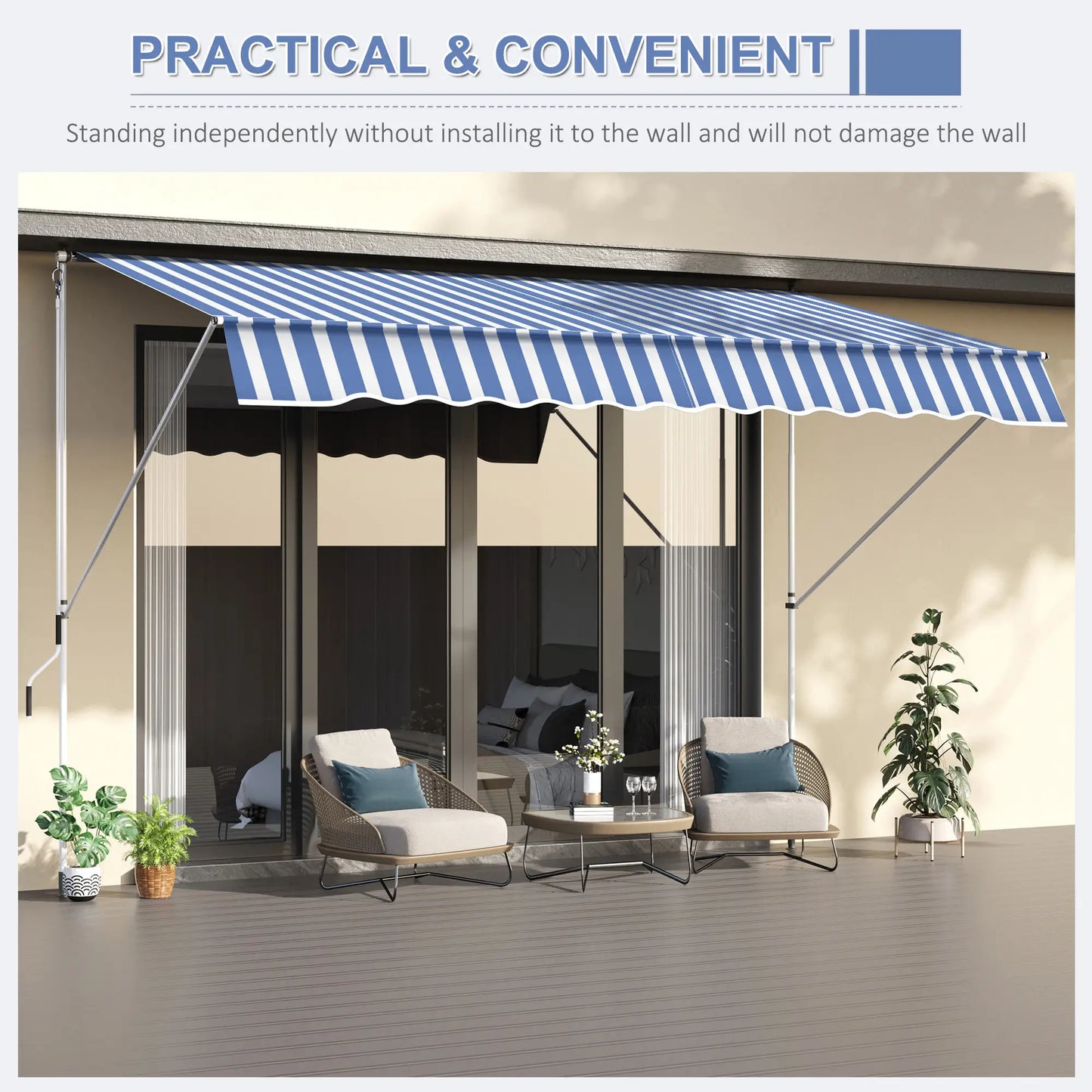 10x5ft Manual Retractable Awning, Patio Sun Shade, Water Resistant, Blue Door Awnings at Gallery Canada