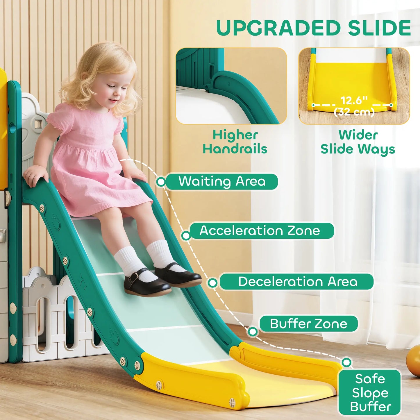 7-in-1 Toddler Slide With Basketball Hoop, Yellow Gym Sets & Swings at Gallery Canada
