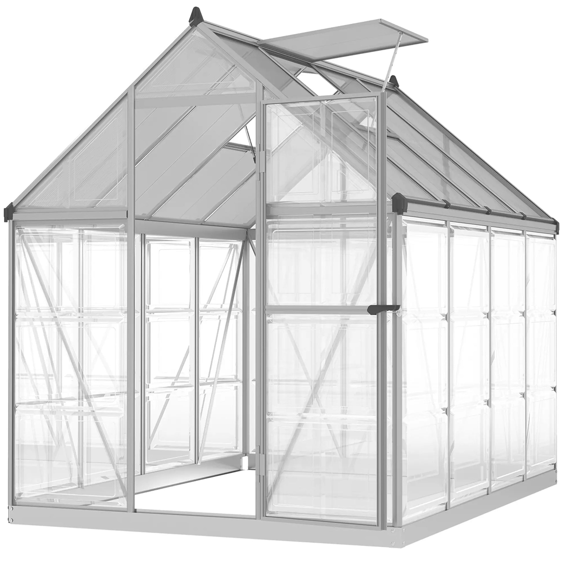 6' x 8' Walk-In Polycarbonate Greenhouse, Aluminium, 2 Panel Types, 5-Level Roof Vent Walk In Greenhouses Silver, Clear at Gallery Canada