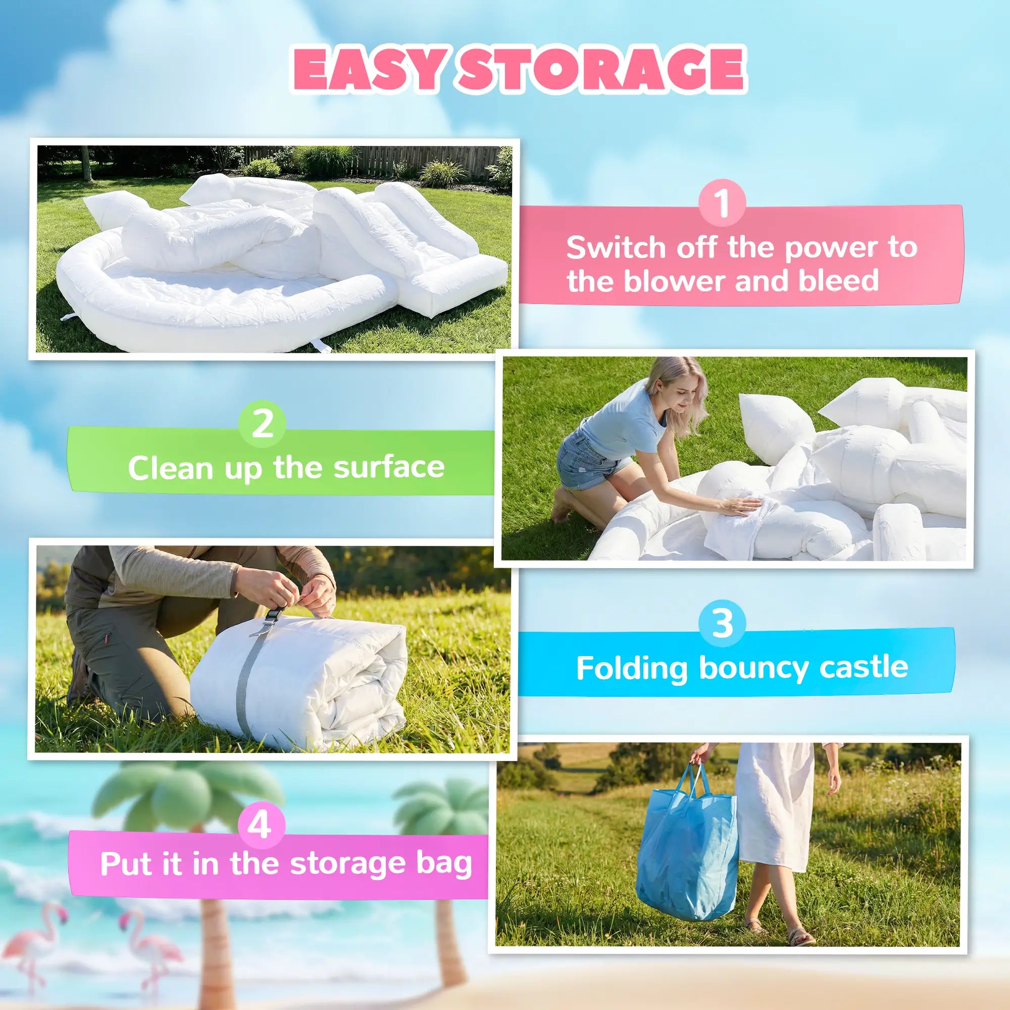Inflatable Bouncy Castle, 3-in-1 Bounce House with Slide, Ball Pit, 370W Blower, White Inflatables at Gallery Canada