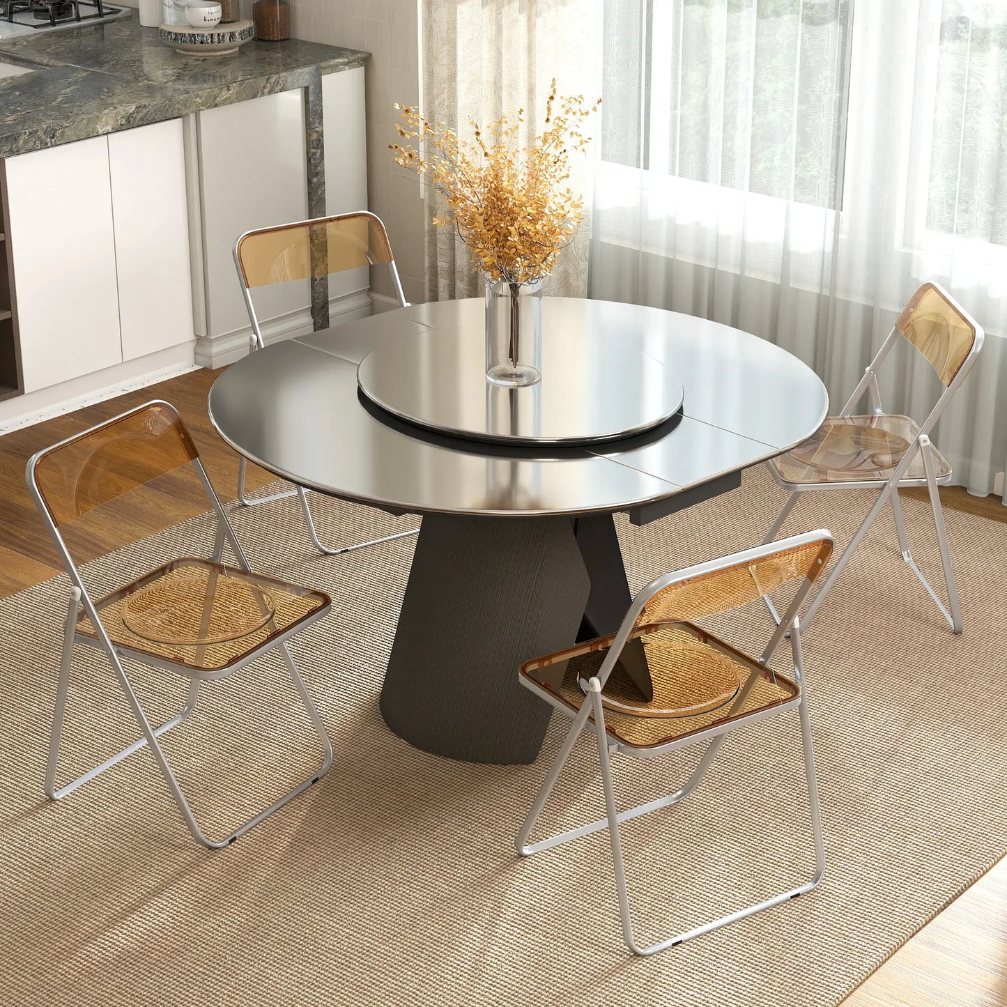 4 Pack Acrylic Foldable Chairs, Transparent, Orange Dining Chairs at Gallery Canada