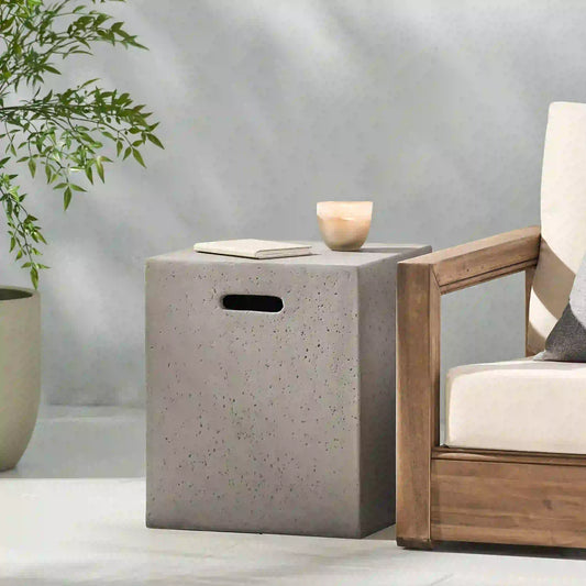 Multi-Functional Tank Holder Side Table, 16.5" L x 16.5" W x 20.5" H, Light Grey Patio Side Tables Light Grey at Gallery Canada