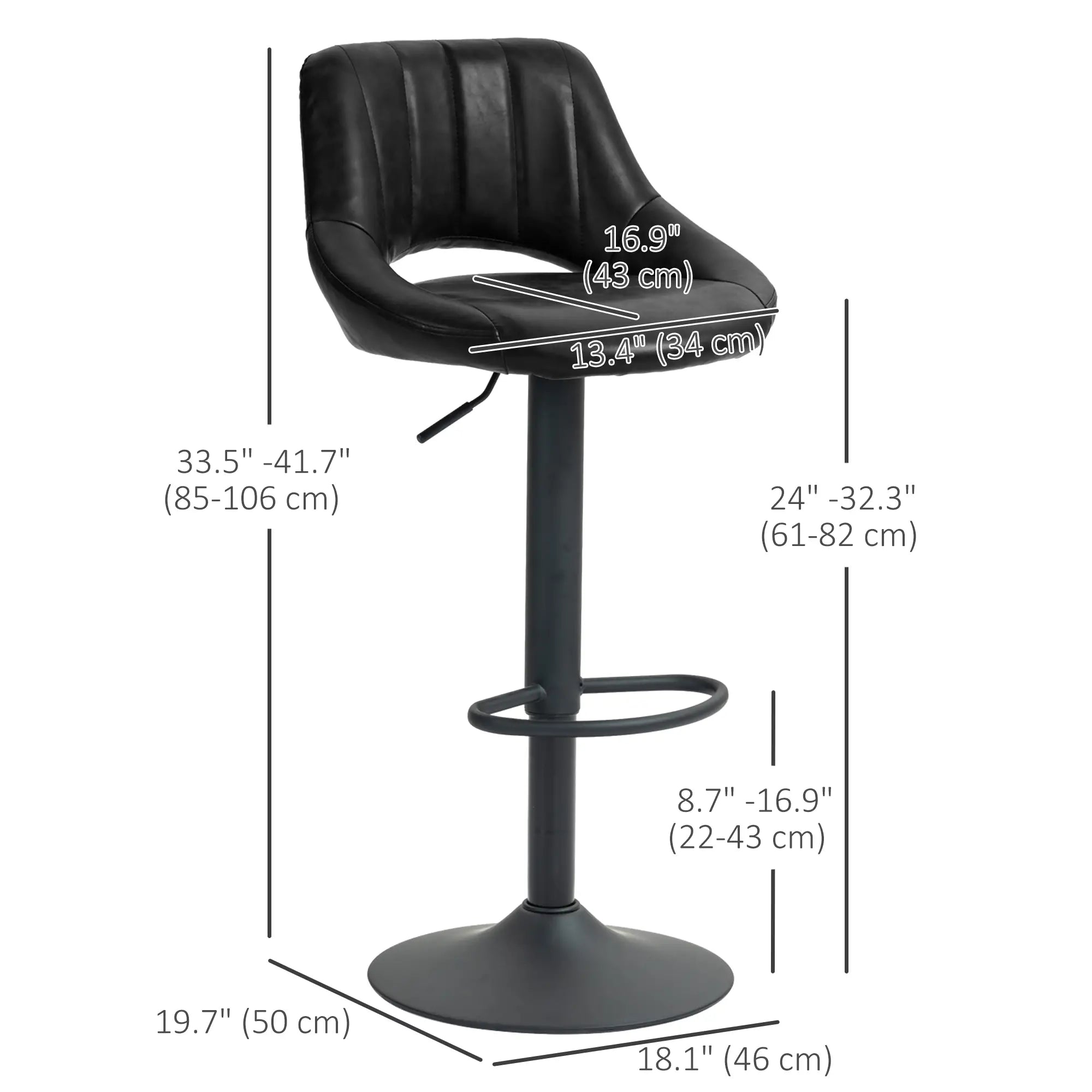 Swivel Bar Stools Set of 2, Faux Leather Upholstered Counter Height Barstools with Round Metal Base Bar Stools at Gallery Canada