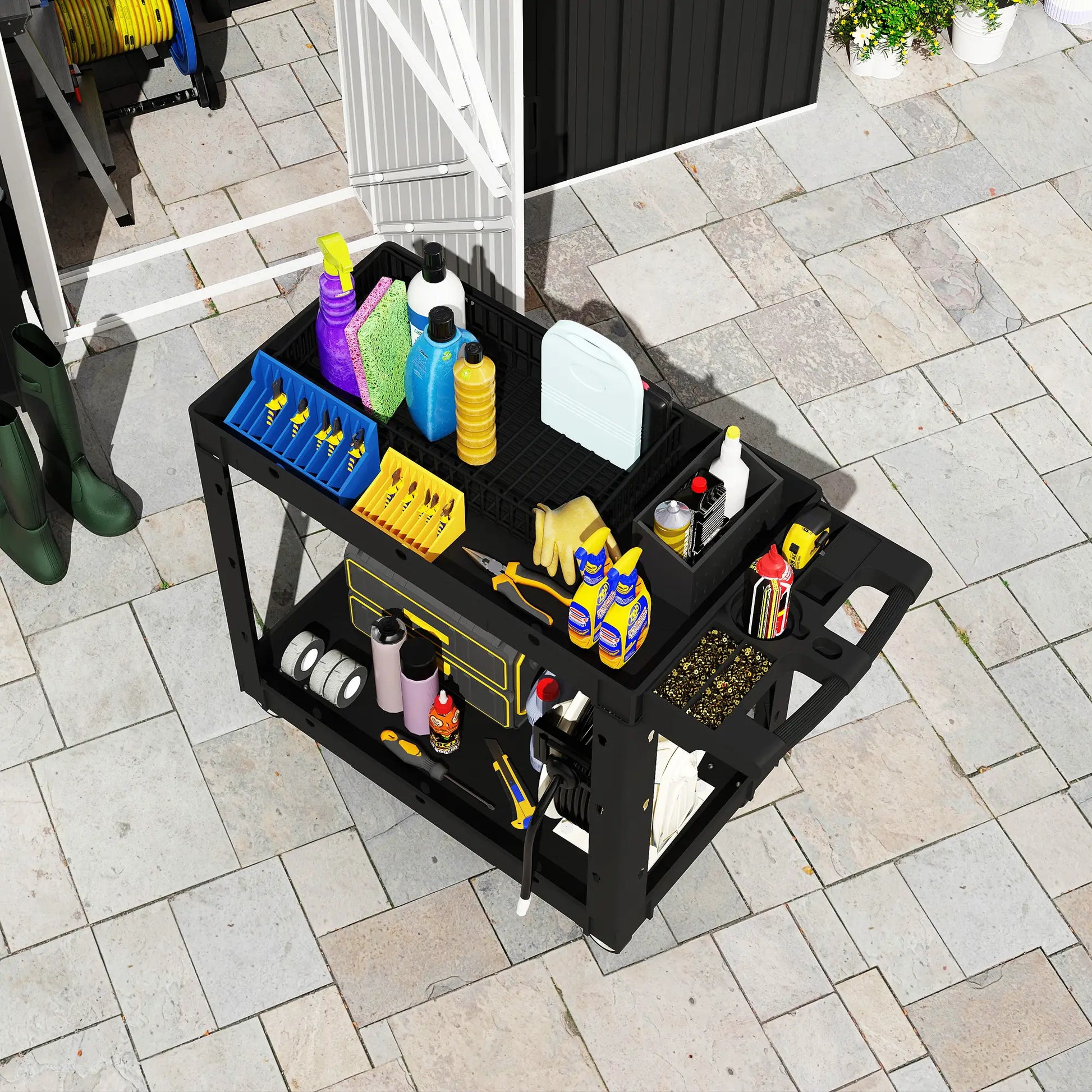 2-Tier Rolling Tool Cart, 500 LBS Capacity, Black Tool Organizers at Gallery Canada