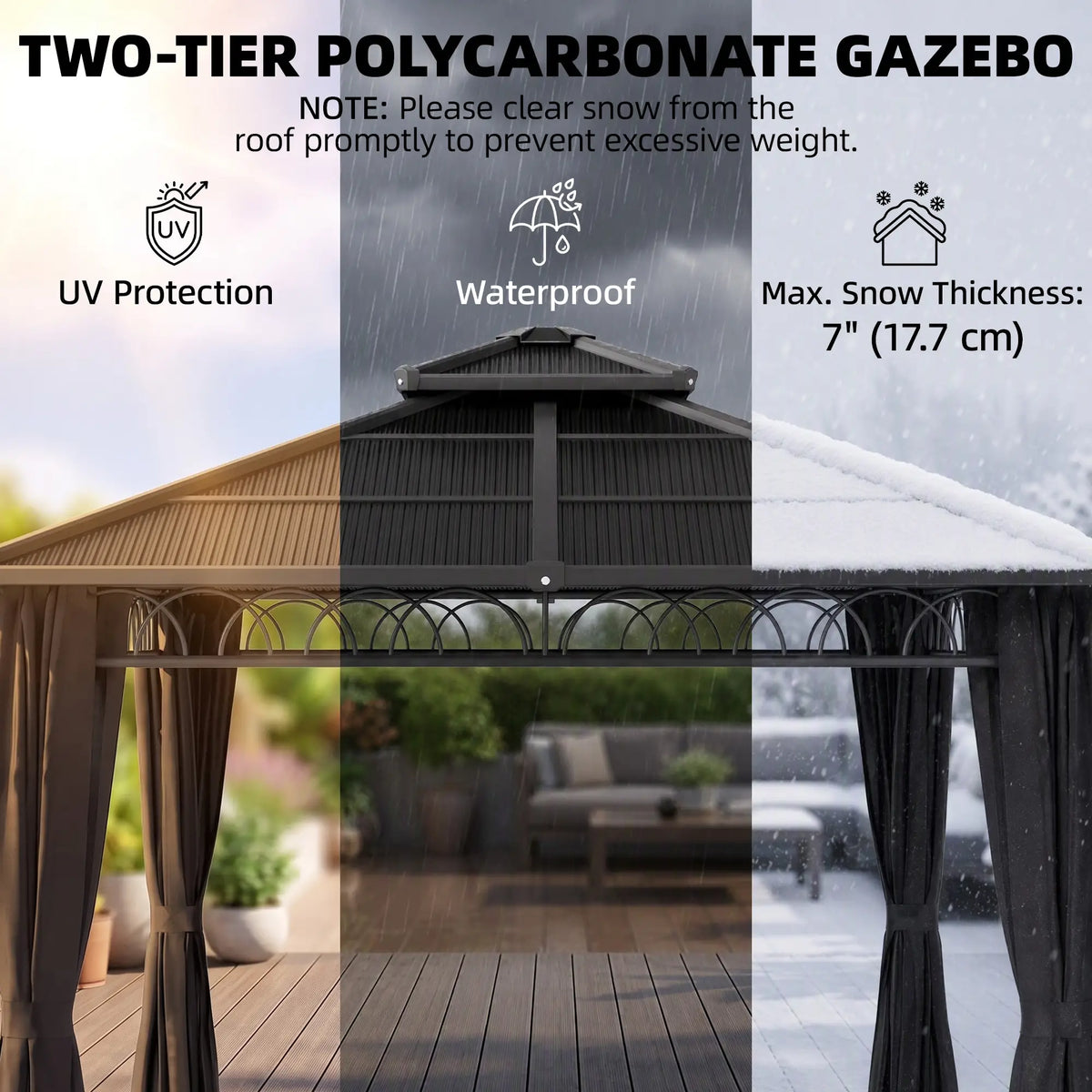 9' x 10' Hardtop Gazebo With Steel Frame, Nettings, Curtains, Black Gazebos at Gallery Canada