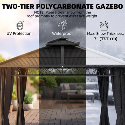 9' x 10' Hardtop Gazebo With Steel Frame, Nettings, Curtains, Black Gazebos at Gallery Canada