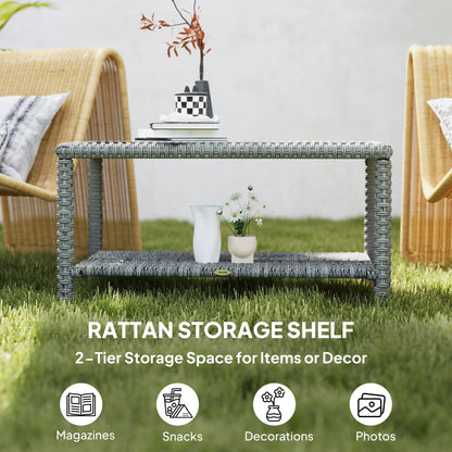 35" Outdoor Wicker Coffee Table, Glass Top, Storage Shelf, Dark Grey Coffee Tables at Gallery Canada