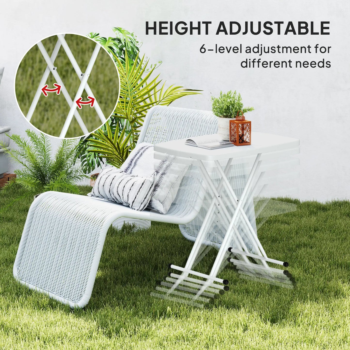 Portable Patio Side Table, Adjustable Height, HDPE Top, Metal Frame, White Patio Side Tables at Gallery Canada