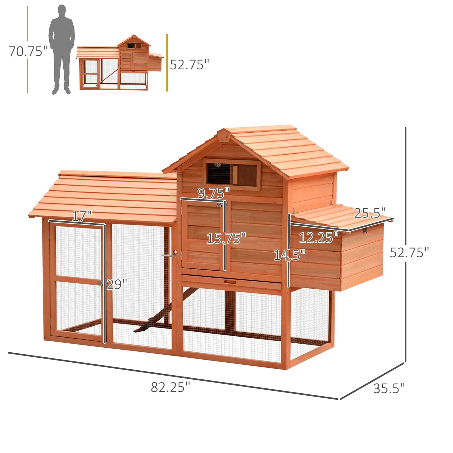 82" Wooden Chicken Coop, Rabbit Hutch, Poultry Cage with Run Chicken Coops at Gallery Canada