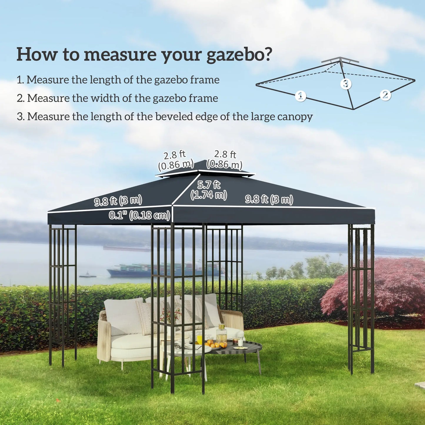 10' x 10' Square 2-Tier Gazebo Canopy, Charcoal Grey Gazebo Canopy Replacement at Gallery Canada
