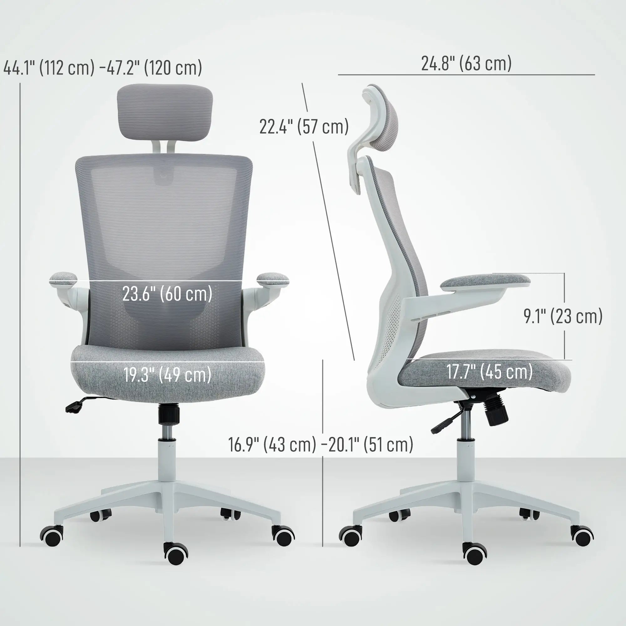 Ergonomic Office Chair, Adjustable Lumbar Support, Headrest, Flip-Up Armrests, Grey Task Chairs at Gallery Canada