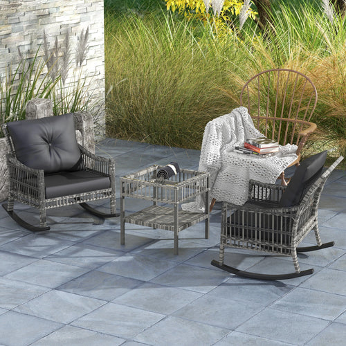 3-Piece Outdoor PE Rattan Rocker Chair Set, 25