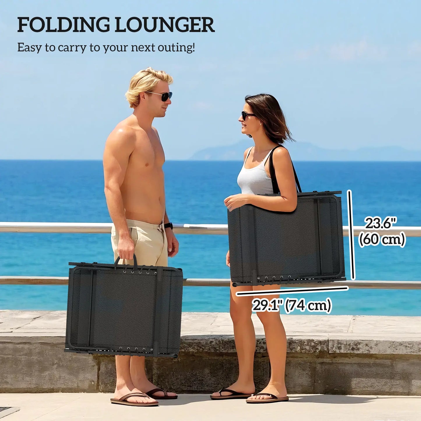 Outdoor Folding Lounge Chair Set, 2 Pack, Black/Grey Lounger Chairs at Gallery Canada