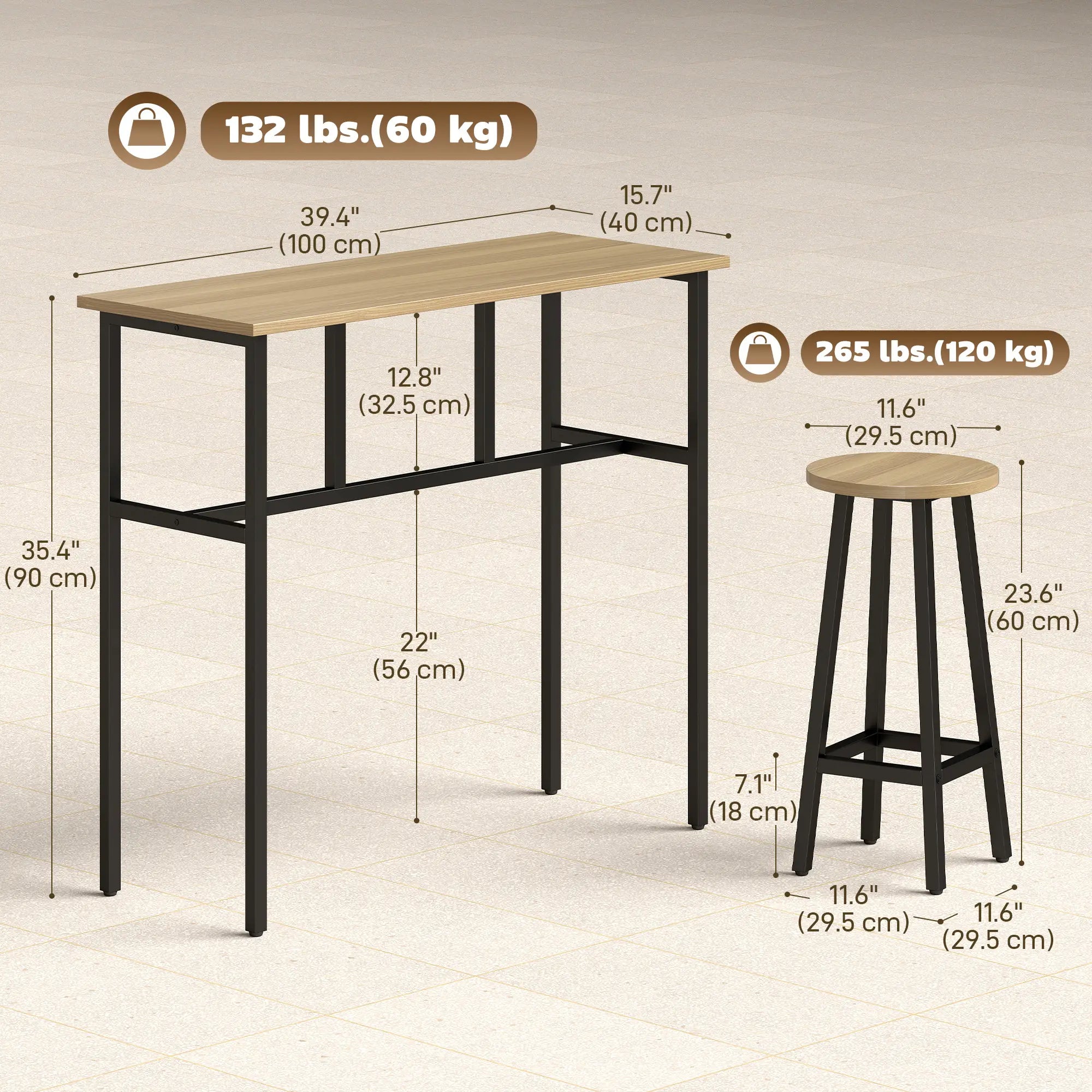 Bar Table Set of 6, Grey-Brown Bar Sets at Gallery Canada