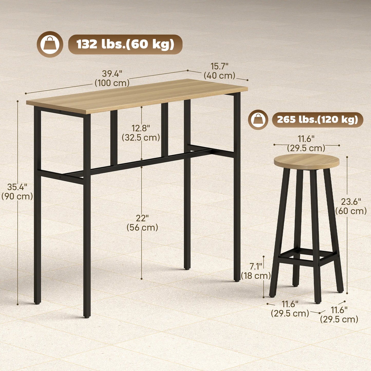 Bar Table Set of 6, Grey-Brown Bar Sets at Gallery Canada