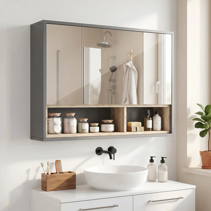 Wall Mounted Medicine Cabinet with Mirror, Shelves, Grey Mirror Medicine Cabinets Grey at Gallery Canada