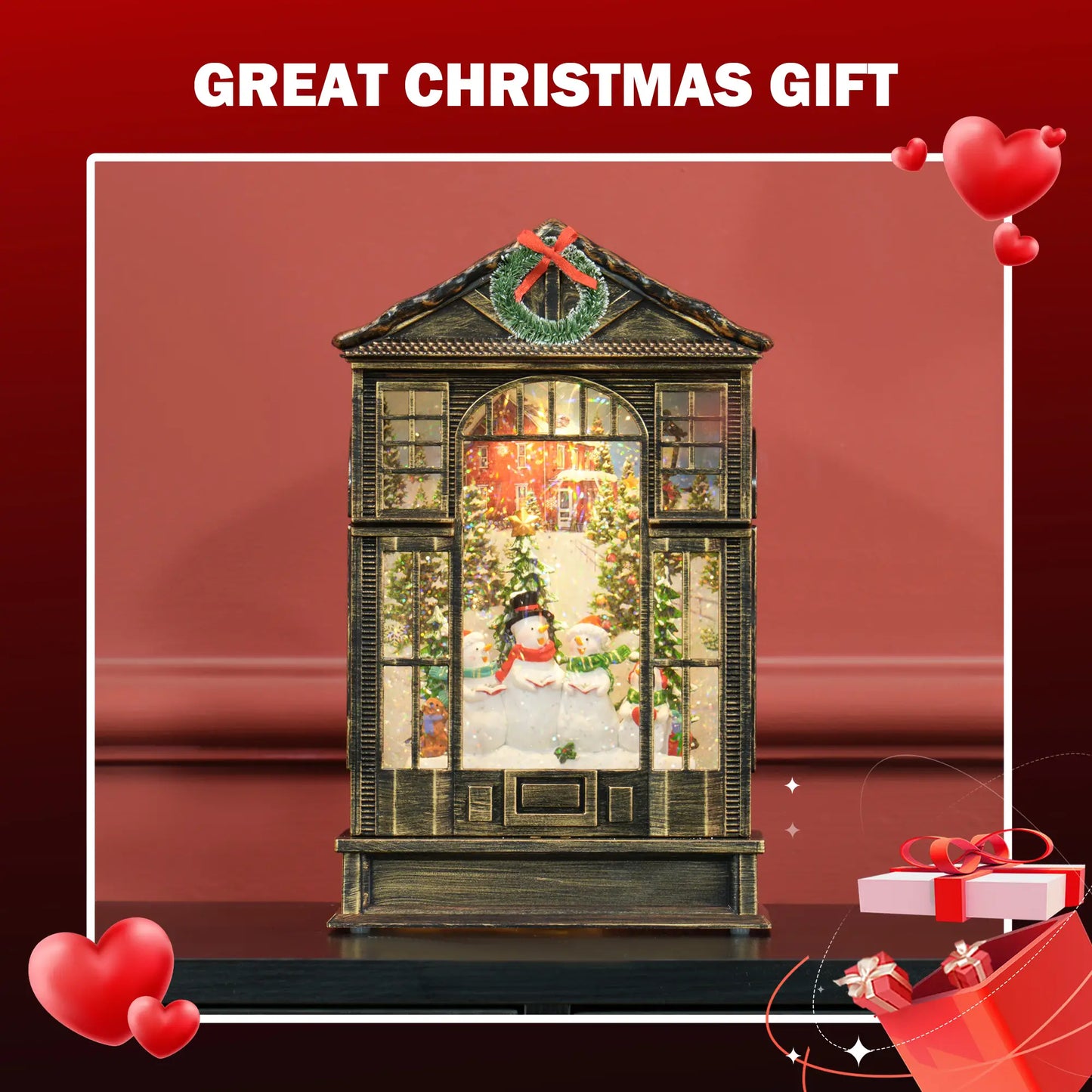 Musical Snow Globe with Lights, Christmas Lantern, Swirling Glitter, Bronze Christmas Village Houses at Gallery Canada