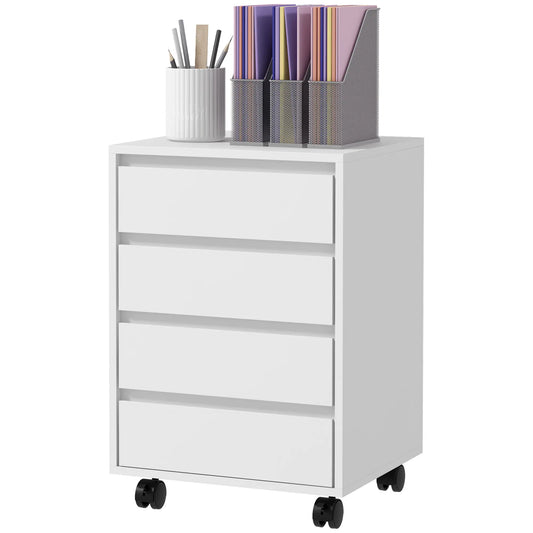 4 Drawer File Cabinet, Vertical Filing with Wheels, Printer Stand, White Office Cabinets & Cupboards White at Gallery Canada