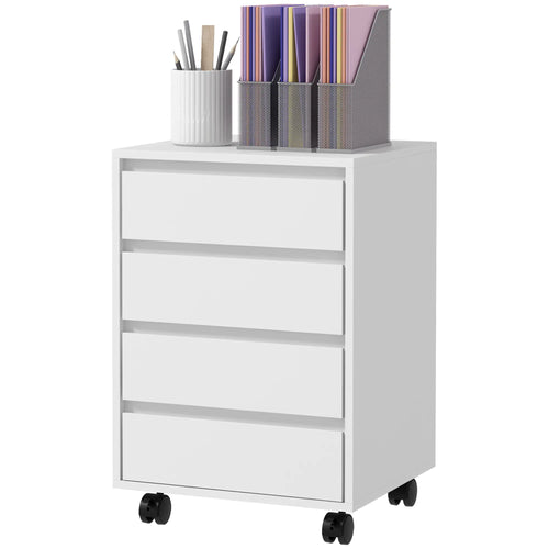 4 Drawer File Cabinet, Vertical Filing with Wheels, Printer Stand, White